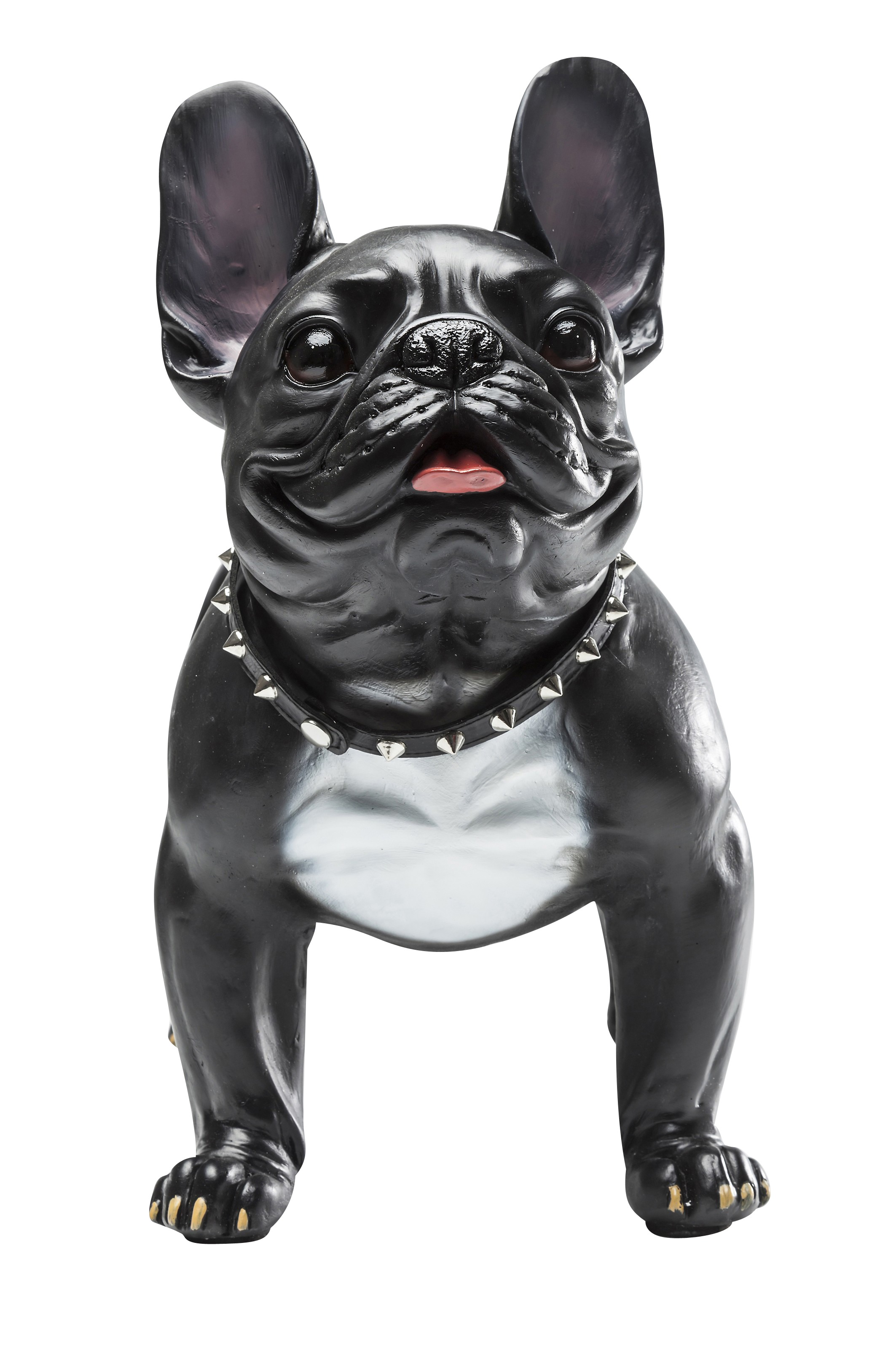 Französische Bulldogge Deko Hundefigur Siggi groß mit Brille und  Nietenhalsband Deko Bulldogge schwarz