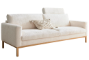 Modernes, cremefarbenes Sofa mit Holzgestell und Kissen, skandinavisches Design, gemütliche Wohnzimmermöbel.