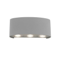 Moderne LED-Wandleuchte in Grau mit drei runden Lichtquellen, energiesparende Innenbeleuchtung.