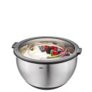 Edelstahl-Rührschüssel mit Joghurt, frischen Beeren und Minze, ideal für Küche und Dessert-Zubereitung