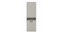 Moderner, schmaler Hochschrank in Beige mit dunklem Griff und grauem Akzent, ideal für Badezimmer oder Flur.