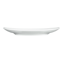 Weißer, ovaler Porzellanteller auf weißem Hintergrund, schlichtes Design, ideal für modernes Geschirr.