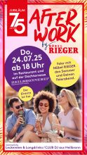 Werbeanzeige für ein After-Work-Event von Möbel Rieger mit feiernden Menschen, Getränken und Infos zur Sommerparty mit DJ und Longdrinks. Werbeanzeige für ein After-Work-Event von Möbel Rieger mit feiernden Menschen, Getränken und Infos zur Sommerparty mit DJ und Longdrinks.
