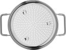 Edelstahl-Dampfeinsatz mit Griffen, runde Form, viele Löcher, Küchenzubehör zum Dampfgaren von Gemüse.