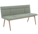 Moderne grüne Polsterbank mit Holzbeinen, ideal für Esszimmer oder Wohnzimmer, skandinavisches Design.