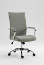 Moderner, ergonomischer Bürostuhl mit grauem Stoffbezug, verstellbarer Sitzhöhe und Rollen auf weißem Hintergrund.