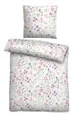 Bettwäsche-Set mit Kissen und Decke, weiß mit buntem Blumenmuster, Frühling, Schlafzimmer-Deko