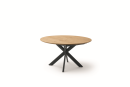 Runder Holztisch mit schwarzem Metallgestell, modernes Design, Esszimmermöbel, minimalistisch, stilvoll