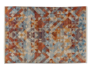 Moderner Teppich mit geometrischem Muster in Blau, Orange und Beige, rechteckig, Wohnzimmer-Dekoration.