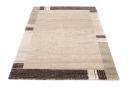 Moderner rechteckiger Teppich in Beige mit braunen und grauen Blockstreifen, Wohnzimmerteppich Design.