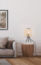 Moderne Wohnzimmer-Ecke mit grauem Sofa, Holztisch und dekorativer Stehlampe im skandinavischen Stil.