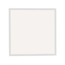 Quadratisches, weißes Feld mit grauem Rand auf weißem Hintergrund, minimalistisches Design, neutrale Farben.
