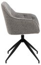 Moderner, grauer Drehstuhl mit Stoffbezug und schwarzem Metallgestell, seitliche Ansicht, ergonomisches Design.