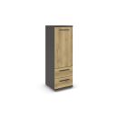 Moderner Schrank mit Holztüren und zwei Schubladen, Stauraum, Eiche-Optik, Wohnzimmermöbel, Designmöbel