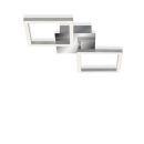 Moderne LED-Deckenleuchte aus Metall mit zwei rechteckigen, schwenkbaren Lichtquellen, minimalistisch, silber.
