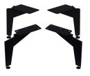 Vier schwarze Metall-Möbelfüße, modern und robust, für Tisch oder Schrank, auf weißem Hintergrund angeordnet.