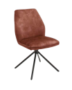 Moderner Esszimmerstuhl mit braunem Polster und schwarzem Metallgestell, drehbar, für Wohnzimmer oder Büro.