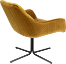 Moderner, senfgelber Sessel mit Wabenmuster und schwarzem Metallfuß, Design-Drehsessel für Wohnzimmer.