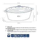 Ovaler Bräter 6,5L aus emailliertem Gusseisen, für alle Herdarten inkl. Induktion, mit Deckel.
