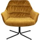 Moderner Sessel aus senffarbenem Samt mit schwarzem Metallfuß, gemütlicher Lounge-Stuhl für Wohnzimmer.
