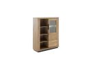 Modernes Sideboard aus Eiche mit Glastür, LED-Beleuchtung und offenen Regalfächern, Wohnzimmermöbel