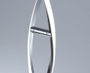 Moderne LED-Tischleuchte in ovaler Form aus Metall, energiesparend, minimalistisches Design, neutraler Hintergrund.