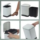 Weißer Mülleimer mit Pedal, herausnehmbarem Inneneimer und Deckel, ideal für Küche oder Bad, einfache Bedienung.