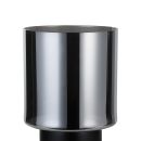 Moderner, zylindrischer Blumentopf aus glänzendem Edelstahl, minimalistisch, reflektierende Oberfläche.