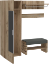 Moderner Garderobenschrank aus Holz mit Sitzbank, Spiegel, Kleiderhaken und Ablage für Flur oder Diele.