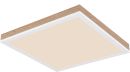 Moderne LED-Deckenleuchte quadratisch mit Holzrahmen, warmweißes Licht, energiesparende Wohnraumbeleuchtung.