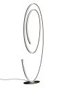 Moderne LED-Stehleuchte in Form einer stilisierten Zahl 9 auf weißem Hintergrund, minimalistisches Design.