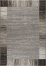 Moderner Teppich in Grau und Braun mit rechteckigem Muster und dezenten Streifen, Wohnzimmerteppich Design.