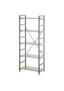 Modernes Standregal mit fünf Holzablagen und schwarzem Metallrahmen, ideal für Wohnzimmer oder Büro.