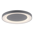 Moderne LED-Deckenleuchte rund, flach, silberfarben, energiesparend, fu00fcr Wohnzimmer oder Bu00fcro geeignet.