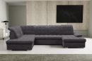 Dunkelgraues Ecksofa mit moderner Steppung, verstellbarer Kopfstütze und komfortabler Polsterung für Wohnzimmer.