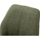 Detailaufnahme einer olivgrünen, strukturierten Stofflehne eines modernen Stuhls für Wohnzimmer oder Büro.