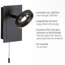 Moderne LED-Wandleuchte in Schwarz mit Zugschalter, 3.000 Kelvin, IP44, energiesparend, warmweißes Licht.