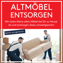  Hinweisgrafik zur kostenlosen Entsorgung von Altmöbeln mit Umzugsabbildung.