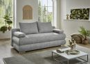 Graues Sofa mit zwei Rückenkissen und Armlehnen, modernes Design, Polstermöbel für Wohnzimmer.