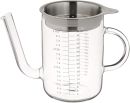 Soßenkanne für Bratensaft, Fetttrenner, Fetttrennkanne Glas, Fettabscheider für Soßen, Integriertes Sieb und Messskala, Silber / Transparent