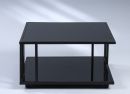 Moderner, rechteckiger Couchtisch aus schwarzem Glas mit zwei Ebenen, minimalistisches Design, Wohnzimmermöbel.