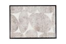 Beiger Teppich mit abstraktem, ovalem Muster auf weißem Hintergrund, moderner Wohnaccessoire-Designteppich.