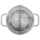 Edelstahl Kochtopf mit Deckel und zwei Griffen, Draufsicht, Küchenzubehör für gesundes Kochen