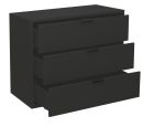 Schwarze Kommode mit drei geöffneten Schubladen, modernes Design, Aufbewahrungsmöbel für Schlafzimmer.