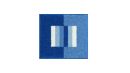 Blauer rechteckiger Teppich mit geometrischem Muster und weiu00dfen Streifen, moderner Wohnaccessoire-Design.