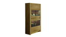 Vitrine aus Eiche mit Glastüren, modern, gefüllt mit Geschirr und Dekoration, freigestellt auf weißem Hintergrund.