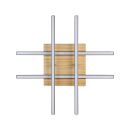 Modernes Wandregal aus Holz mit sechs silbernen Metallstreben, minimalistisches Design, Regal für Wohnzimmer.