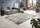 Moderner Teppich mit abstraktem Muster in Grau, Beige und Braun, rechteckig, Wohnzimmerteppich Design.