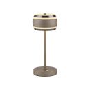 Moderne, runde LED-Tischlampe in Beige mit Metallfuu00df, energiesparend, ideal fu00fcr Wohnzimmer oder Bu00fcro.