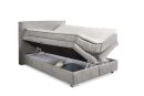 Polsterbett mit aufklappbarer Matratze und großem Bettkasten, ideal für Stauraum im Schlafzimmer, modern und grau.